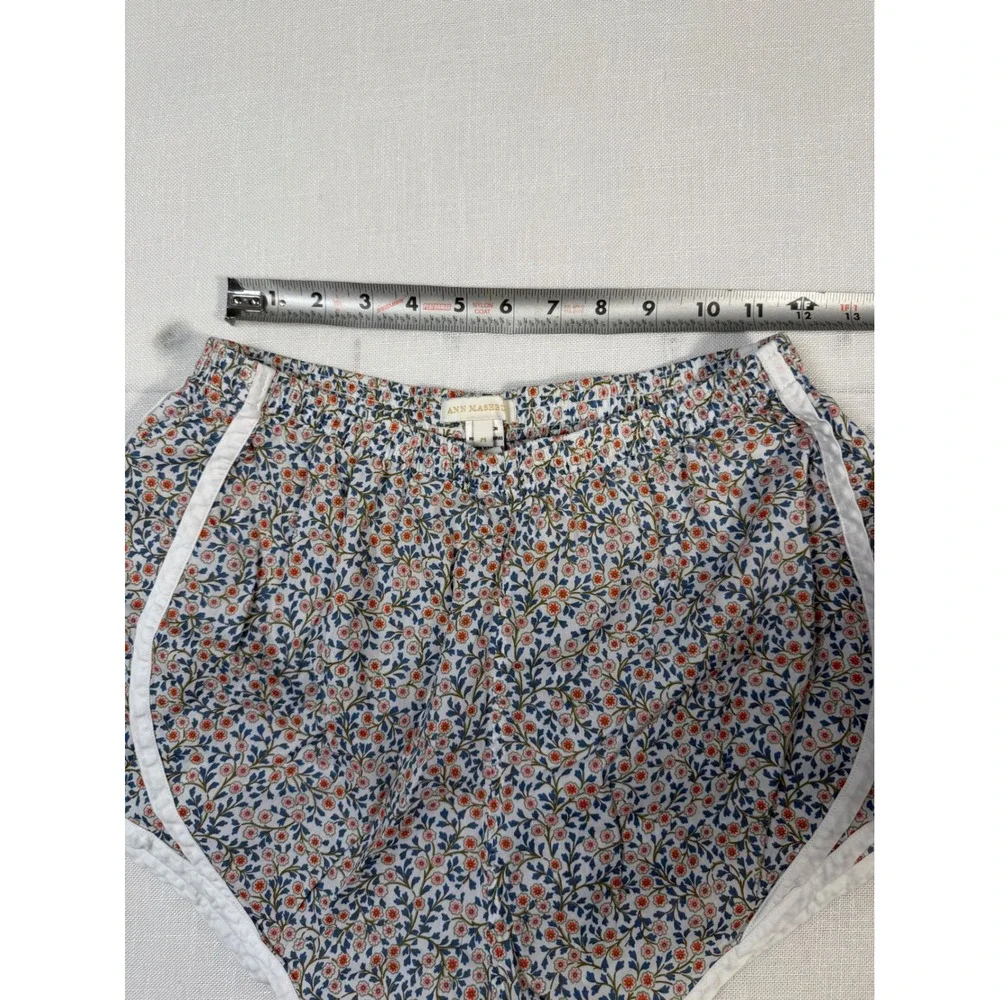 Ann Mashburn Womens Floral Cotton Runner Shorts Blue Orange White Piping Size M